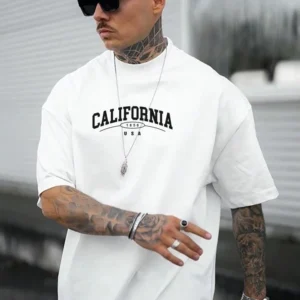 Camiseta Masculina California Branca 100% Algodão 30.1